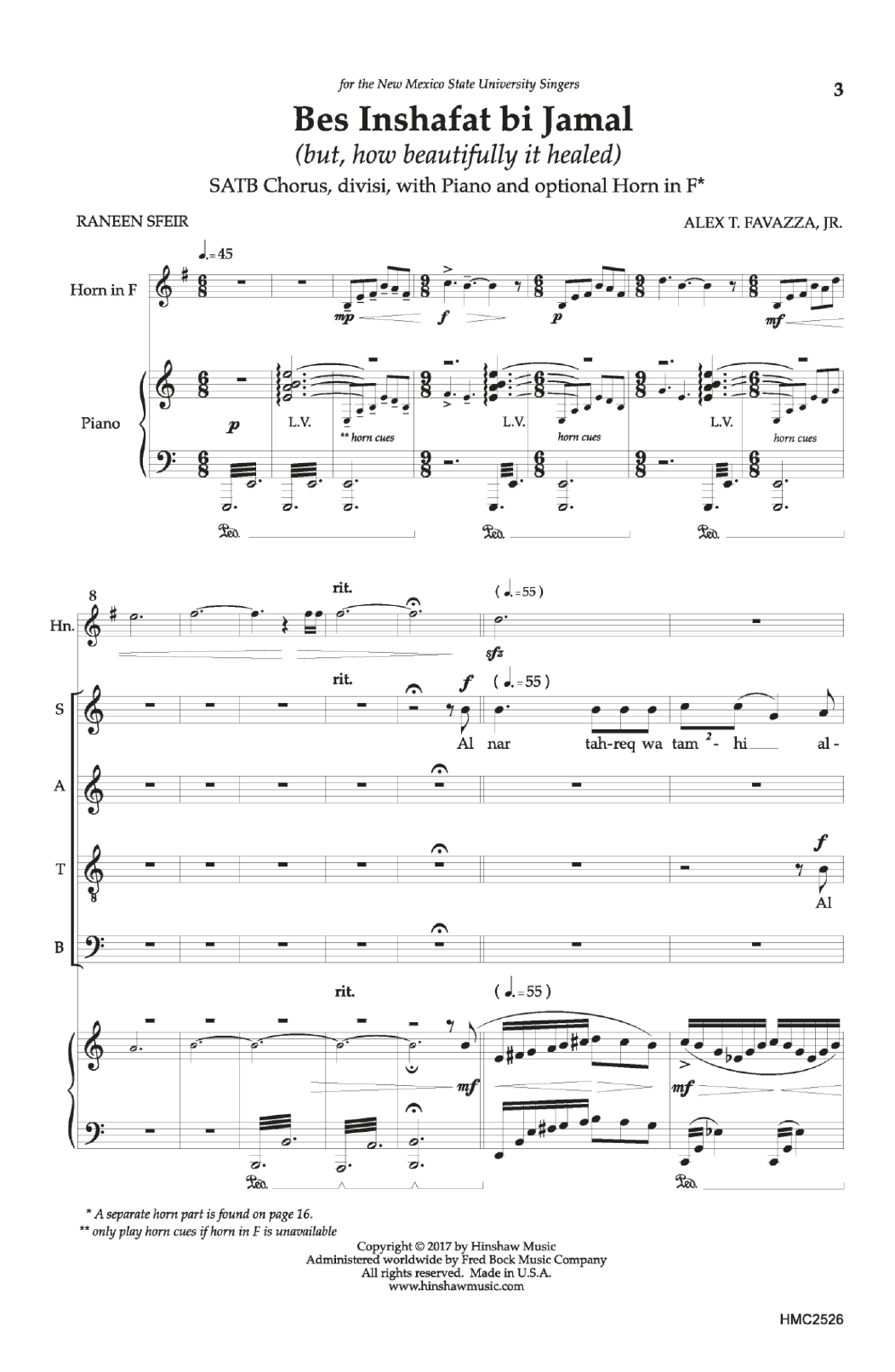 Preview Alex T. Favazza Bes Inshafat bi Jamal (but, how beautifully it healed) Festival sheet music, notes and chords for Choral SSAATTBB, SKU: 199524 sheet music, piano notes, chords, guitar tabs, score, transpose, transcribe, how to play, guide, download, learn, tutorial, progression, song, artist, awards, billboard, mtv, vh1, tour, single, album, release
