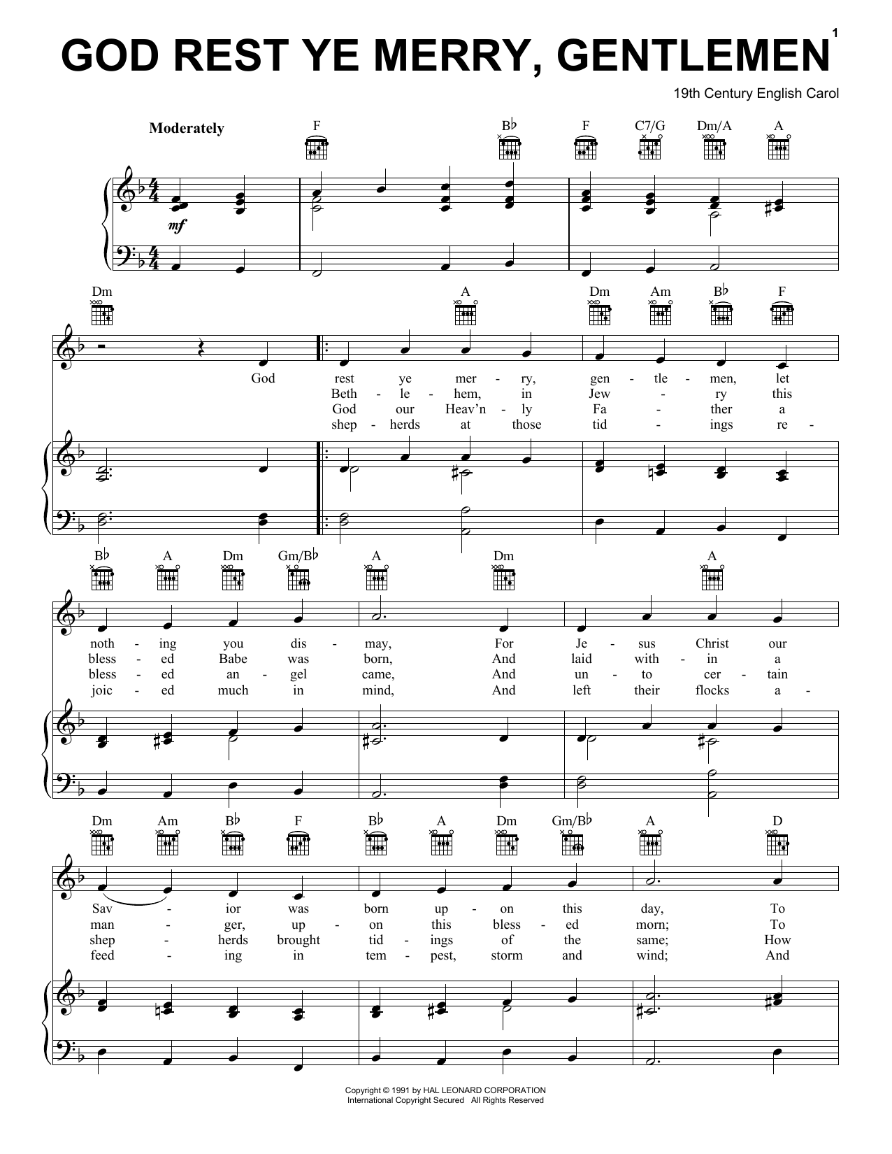 19th Century English Carol God Rest Ye Merry Gentlemen Sheet Music 