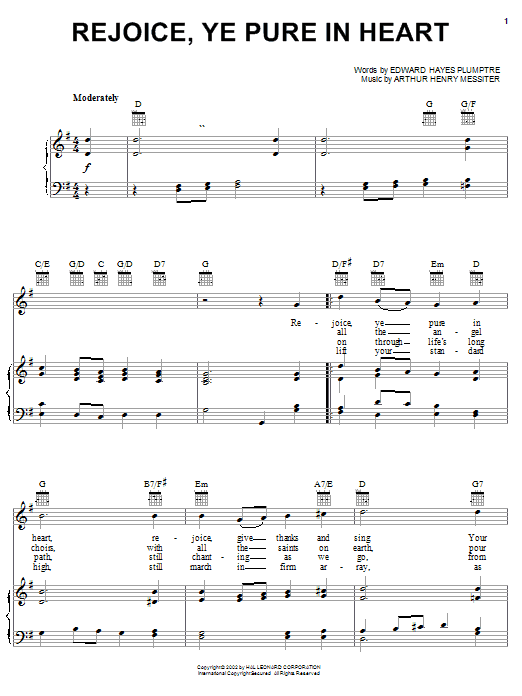 Preview Arthur Henry Messiter Rejoice, Ye Pure In Heart Hymn sheet music, notes and chords for Piano, Vocal & Guitar (Right-Hand Melody), SKU: 20005 sheet music, piano notes, chords, guitar tabs, score, transpose, transcribe, how to play, guide, download, learn, tutorial, progression, song, artist, awards, billboard, mtv, vh1, tour, single, album, release