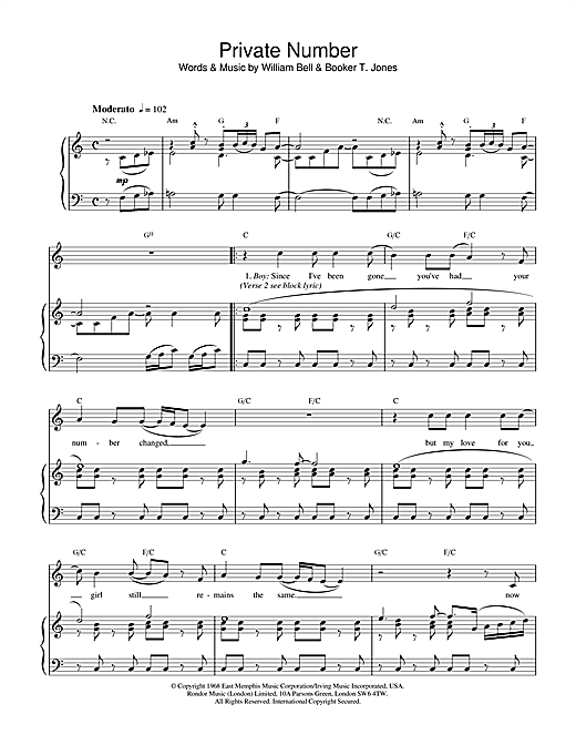Preview William Bell & Judy Clay Private Number Soul sheet music, notes and chords for Piano & Vocal, SKU: 20021 sheet music, piano notes, chords, guitar tabs, score, transpose, transcribe, how to play, guide, download, learn, tutorial, progression, song, artist, awards, billboard, mtv, vh1, tour, single, album, release