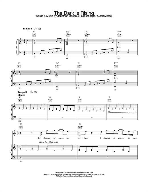 Preview Mercury Rev The Dark Is Rising Rock sheet music, notes and chords for Piano, Vocal & Guitar, SKU: 20055 sheet music, piano notes, chords, guitar tabs, score, transpose, transcribe, how to play, guide, download, learn, tutorial, progression, song, artist, awards, billboard, mtv, vh1, tour, single, album, release