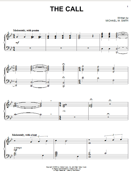 Preview Michael W. Smith The Call Pop sheet music, notes and chords for Piano, SKU: 20072 sheet music, piano notes, chords, guitar tabs, score, transpose, transcribe, how to play, guide, download, learn, tutorial, progression, song, artist, awards, billboard, mtv, vh1, tour, single, album, release