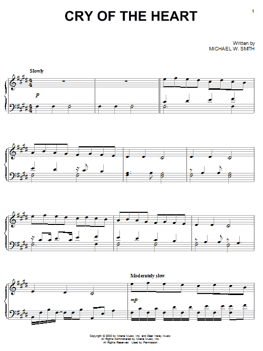 Preview Michael W. Smith Cry Of The Heart Pop sheet music, notes and chords for Piano, SKU: 20075 sheet music, piano notes, chords, guitar tabs, score, transpose, transcribe, how to play, guide, download, learn, tutorial, progression, song, artist, awards, billboard, mtv, vh1, tour, single, album, release