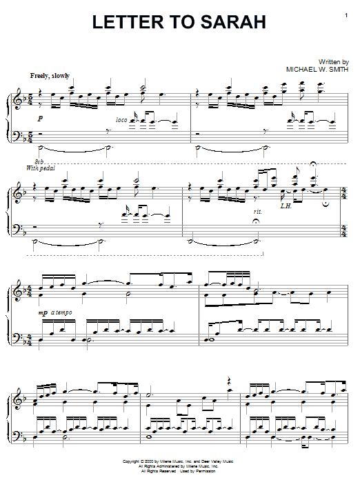 Preview Michael W. Smith Letter To Sarah Pop sheet music, notes and chords for Piano, SKU: 20076 sheet music, piano notes, chords, guitar tabs, score, transpose, transcribe, how to play, guide, download, learn, tutorial, progression, song, artist, awards, billboard, mtv, vh1, tour, single, album, release