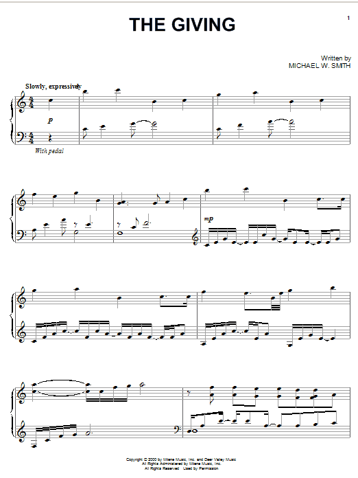 Preview Michael W. Smith The Giving Pop sheet music, notes and chords for Piano, SKU: 20080 sheet music, piano notes, chords, guitar tabs, score, transpose, transcribe, how to play, guide, download, learn, tutorial, progression, song, artist, awards, billboard, mtv, vh1, tour, single, album, release