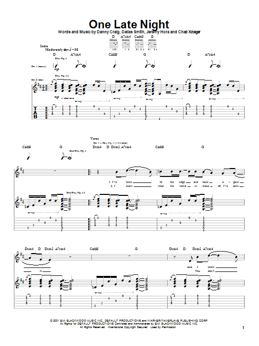 Preview Default One Late Night Rock sheet music, notes and chords for Guitar Tab, SKU: 20093 sheet music, piano notes, chords, guitar tabs, score, transpose, transcribe, how to play, guide, download, learn, tutorial, progression, song, artist, awards, billboard, mtv, vh1, tour, single, album, release