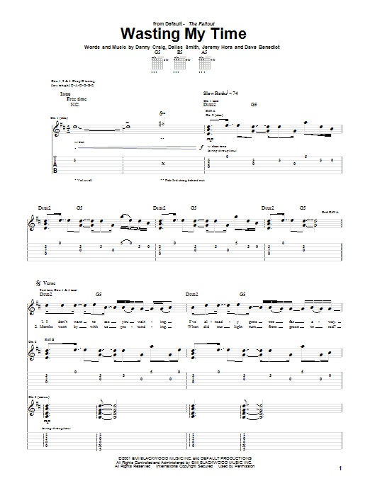 Preview Default Wasting My Time Rock sheet music, notes and chords for Guitar Tab, SKU: 20098 sheet music, piano notes, chords, guitar tabs, score, transpose, transcribe, how to play, guide, download, learn, tutorial, progression, song, artist, awards, billboard, mtv, vh1, tour, single, album, release