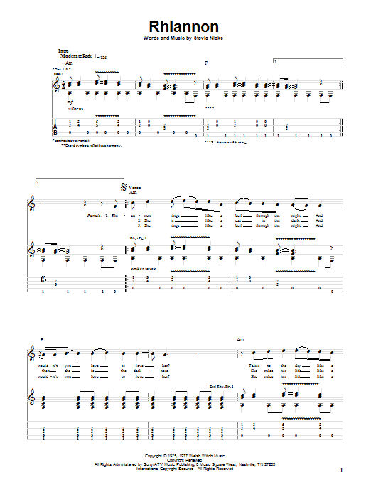Preview Fleetwood Mac Rhiannon Rock sheet music, notes and chords for Guitar Tab, SKU: 20118 sheet music, piano notes, chords, guitar tabs, score, transpose, transcribe, how to play, guide, download, learn, tutorial, progression, song, artist, awards, billboard, mtv, vh1, tour, single, album, release