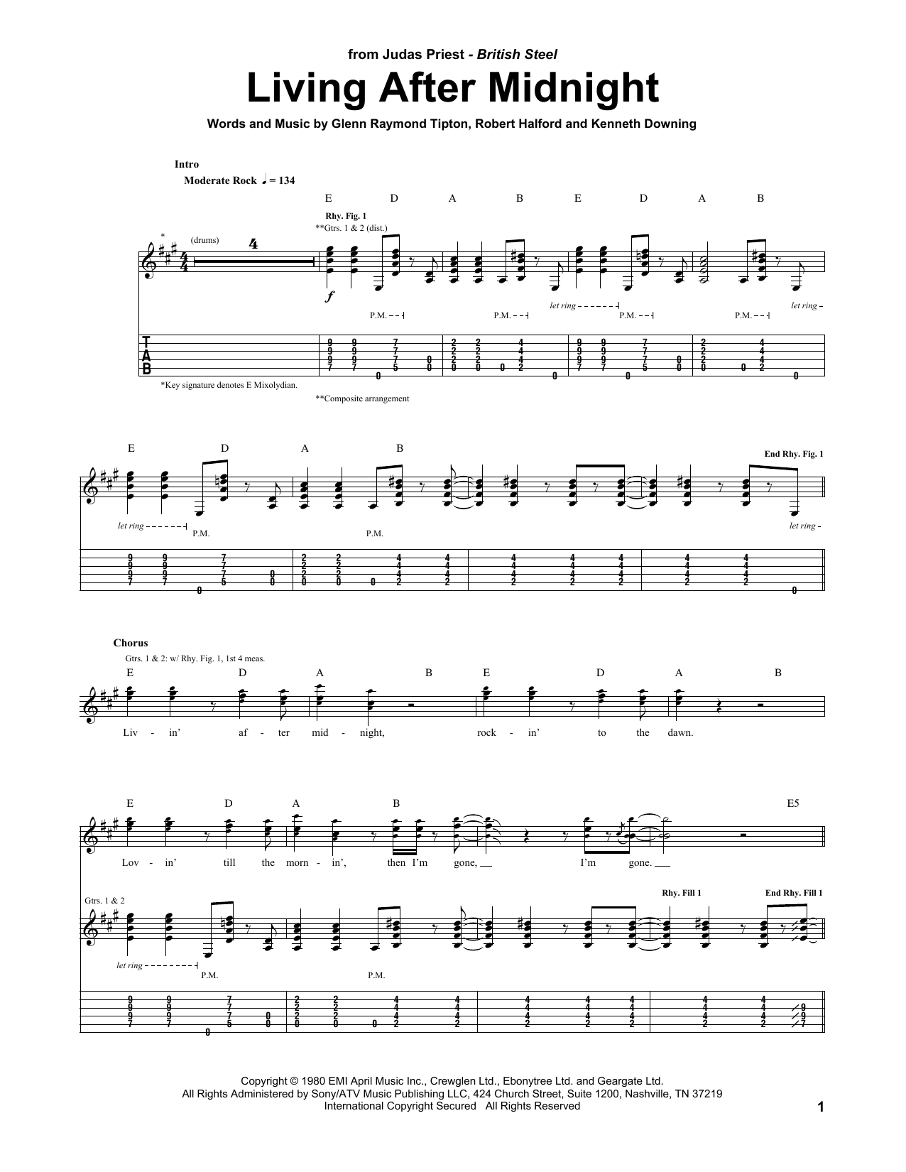 Preview Judas Priest Living After Midnight Rock sheet music, notes and chords for Guitar Tab, SKU: 20122 sheet music, piano notes, chords, guitar tabs, score, transpose, transcribe, how to play, guide, download, learn, tutorial, progression, song, artist, awards, billboard, mtv, vh1, tour, single, album, release