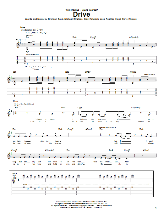 Preview Incubus Drive Rock sheet music, notes and chords for Guitar Tab, SKU: 20137 sheet music, piano notes, chords, guitar tabs, score, transpose, transcribe, how to play, guide, download, learn, tutorial, progression, song, artist, awards, billboard, mtv, vh1, tour, single, album, release