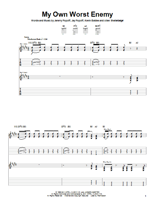Preview Lit My Own Worst Enemy Pop sheet music, notes and chords for Guitar Tab, SKU: 20140 sheet music, piano notes, chords, guitar tabs, score, transpose, transcribe, how to play, guide, download, learn, tutorial, progression, song, artist, awards, billboard, mtv, vh1, tour, single, album, release