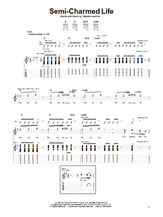 Preview Third Eye Blind Semi-Charmed Life Rock sheet music, notes and chords for Guitar Tab, SKU: 20145 sheet music, piano notes, chords, guitar tabs, score, transpose, transcribe, how to play, guide, download, learn, tutorial, progression, song, artist, awards, billboard, mtv, vh1, tour, single, album, release