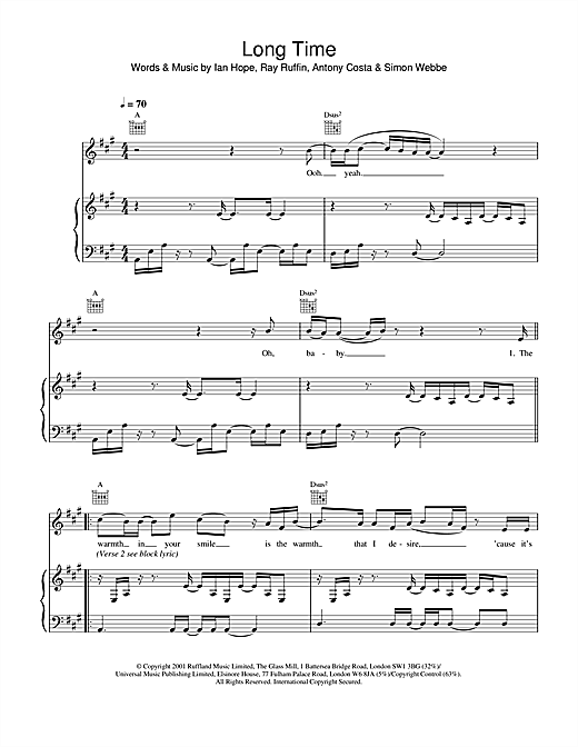 Preview Blue Long Time Pop sheet music, notes and chords for Piano, Vocal & Guitar, SKU: 20161 sheet music, piano notes, chords, guitar tabs, score, transpose, transcribe, how to play, guide, download, learn, tutorial, progression, song, artist, awards, billboard, mtv, vh1, tour, single, album, release