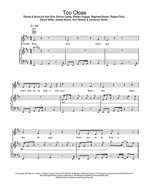 Preview Blue Too Close Pop sheet music, notes and chords for Piano, Vocal & Guitar, SKU: 20164 sheet music, piano notes, chords, guitar tabs, score, transpose, transcribe, how to play, guide, download, learn, tutorial, progression, song, artist, awards, billboard, mtv, vh1, tour, single, album, release