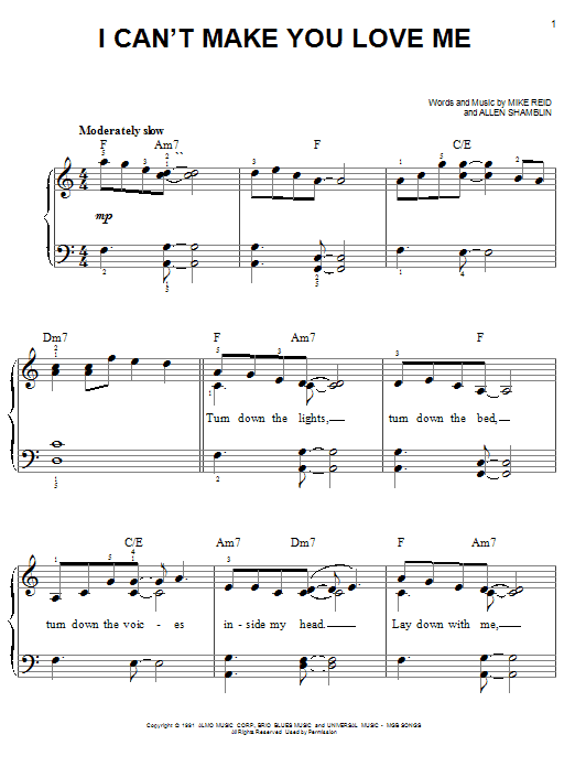 Preview Bonnie Raitt I Can't Make You Love Me Rock sheet music, notes and chords for Easy Piano, SKU: 20182 sheet music, piano notes, chords, guitar tabs, score, transpose, transcribe, how to play, guide, download, learn, tutorial, progression, song, artist, awards, billboard, mtv, vh1, tour, single, album, release