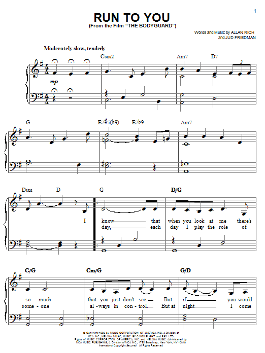 Preview Whitney Houston Run To You Weddings sheet music, notes and chords for Piano, Vocal & Guitar (Right-Hand Melody), SKU: 20190 sheet music, piano notes, chords, guitar tabs, score, transpose, transcribe, how to play, guide, download, learn, tutorial, progression, song, artist, awards, billboard, mtv, vh1, tour, single, album, release