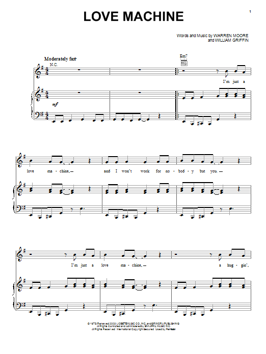 Preview The Miracles Love Machine Pop sheet music, notes and chords for Piano, Vocal & Guitar (Right-Hand Melody), SKU: 20196 sheet music, piano notes, chords, guitar tabs, score, transpose, transcribe, how to play, guide, download, learn, tutorial, progression, song, artist, awards, billboard, mtv, vh1, tour, single, album, release