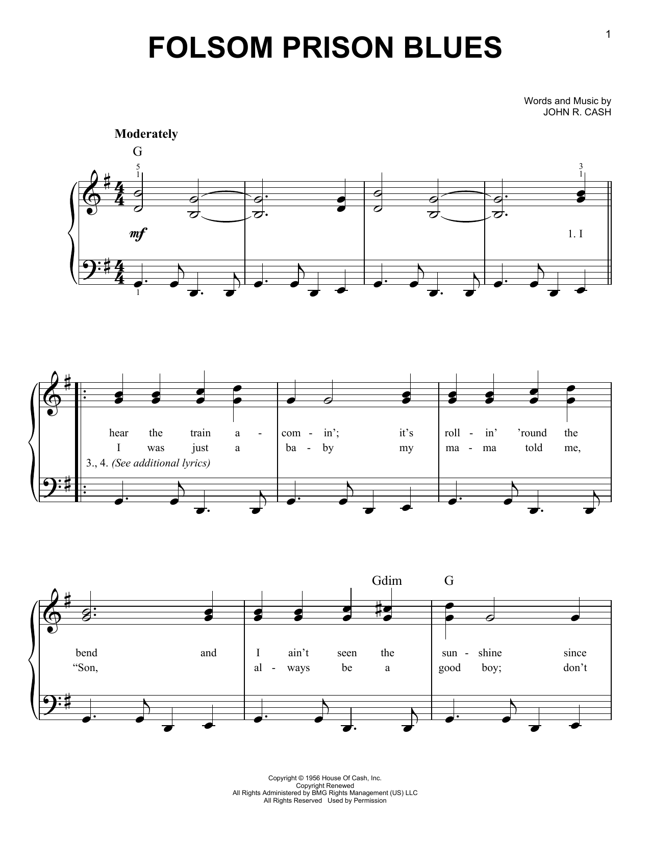 Preview Johnny Cash Folsom Prison Blues Country sheet music, notes and chords for Easy Piano, SKU: 20207 sheet music, piano notes, chords, guitar tabs, score, transpose, transcribe, how to play, guide, download, learn, tutorial, progression, song, artist, awards, billboard, mtv, vh1, tour, single, album, release