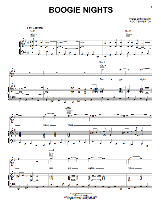 Preview Heatwave Boogie Nights Rock sheet music, notes and chords for Piano, Vocal & Guitar (Right-Hand Melody), SKU: 20210 sheet music, piano notes, chords, guitar tabs, score, transpose, transcribe, how to play, guide, download, learn, tutorial, progression, song, artist, awards, billboard, mtv, vh1, tour, single, album, release