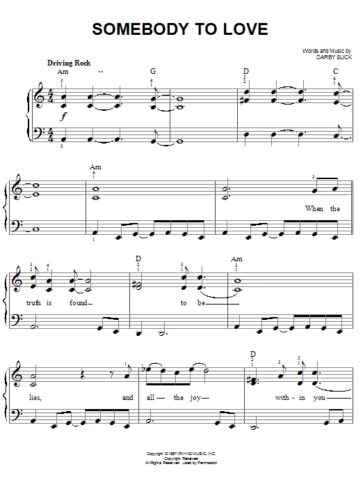 Preview Jefferson Airplane Somebody To Love Rock sheet music, notes and chords for Easy Piano, SKU: 20221 sheet music, piano notes, chords, guitar tabs, score, transpose, transcribe, how to play, guide, download, learn, tutorial, progression, song, artist, awards, billboard, mtv, vh1, tour, single, album, release