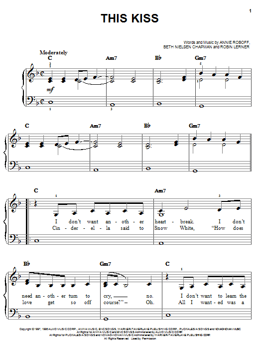 Preview Faith Hill This Kiss Pop sheet music, notes and chords for Easy Piano, SKU: 20222 sheet music, piano notes, chords, guitar tabs, score, transpose, transcribe, how to play, guide, download, learn, tutorial, progression, song, artist, awards, billboard, mtv, vh1, tour, single, album, release