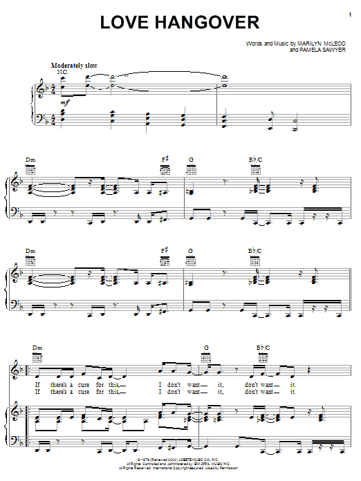 Preview Diana Ross Love Hangover Rock sheet music, notes and chords for Piano, Vocal & Guitar (Right-Hand Melody), SKU: 20231 sheet music, piano notes, chords, guitar tabs, score, transpose, transcribe, how to play, guide, download, learn, tutorial, progression, song, artist, awards, billboard, mtv, vh1, tour, single, album, release