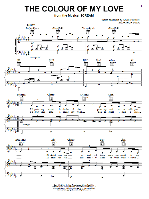 Preview Celine Dion The Colour Of My Love Pop sheet music, notes and chords for Piano, Vocal & Guitar (Right-Hand Melody), SKU: 20235 sheet music, piano notes, chords, guitar tabs, score, transpose, transcribe, how to play, guide, download, learn, tutorial, progression, song, artist, awards, billboard, mtv, vh1, tour, single, album, release