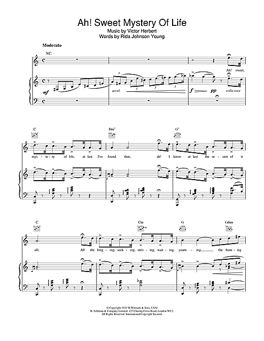 Preview Traditional Ah! Sweet Mystery Of Life Folk sheet music, notes and chords for Piano, Vocal & Guitar (Right-Hand Melody), SKU: 20242 sheet music, piano notes, chords, guitar tabs, score, transpose, transcribe, how to play, guide, download, learn, tutorial, progression, song, artist, awards, billboard, mtv, vh1, tour, single, album, release