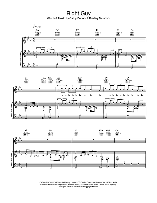 Preview S Club 7 Right Guy Pop sheet music, notes and chords for Piano, Vocal & Guitar, SKU: 20257 sheet music, piano notes, chords, guitar tabs, score, transpose, transcribe, how to play, guide, download, learn, tutorial, progression, song, artist, awards, billboard, mtv, vh1, tour, single, album, release