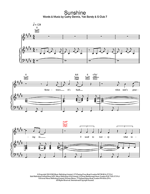 Preview S Club 7 Sunshine Pop sheet music, notes and chords for Piano, Vocal & Guitar, SKU: 20261 sheet music, piano notes, chords, guitar tabs, score, transpose, transcribe, how to play, guide, download, learn, tutorial, progression, song, artist, awards, billboard, mtv, vh1, tour, single, album, release