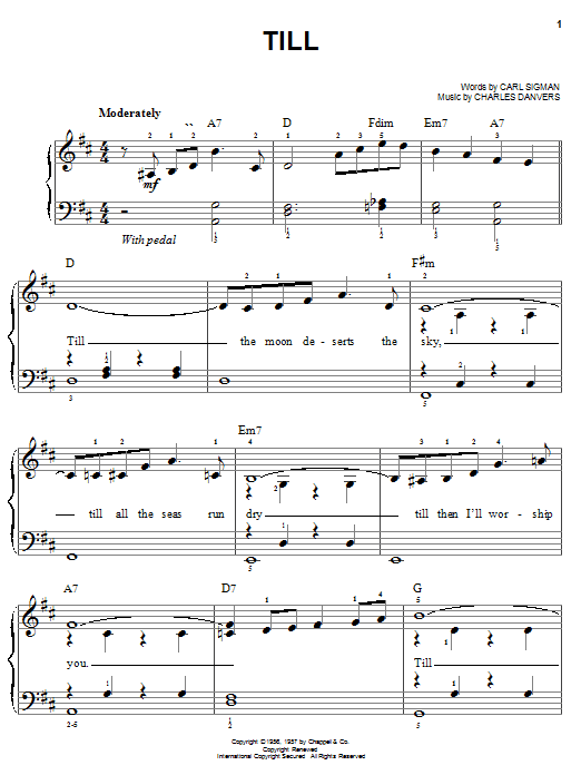 Preview Carl Sigman Till Pop sheet music, notes and chords for Easy Piano, SKU: 20264 sheet music, piano notes, chords, guitar tabs, score, transpose, transcribe, how to play, guide, download, learn, tutorial, progression, song, artist, awards, billboard, mtv, vh1, tour, single, album, release