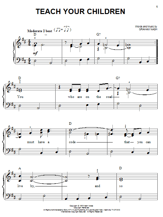 Preview Crosby, Stills, Nash & Young Teach Your Children Pop sheet music, notes and chords for Easy Piano, SKU: 20266 sheet music, piano notes, chords, guitar tabs, score, transpose, transcribe, how to play, guide, download, learn, tutorial, progression, song, artist, awards, billboard, mtv, vh1, tour, single, album, release
