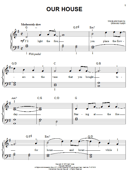 Preview Crosby, Stills, Nash & Young Our House Pop sheet music, notes and chords for Easy Piano, SKU: 20270 sheet music, piano notes, chords, guitar tabs, score, transpose, transcribe, how to play, guide, download, learn, tutorial, progression, song, artist, awards, billboard, mtv, vh1, tour, single, album, release