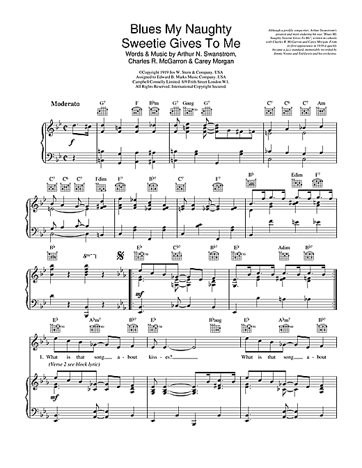 Preview Arthur Swanstrom Blues My Naughty Sweetie Gives To Me Classics sheet music, notes and chords for Piano, Vocal & Guitar (Right-Hand Melody), SKU: 20284 sheet music, piano notes, chords, guitar tabs, score, transpose, transcribe, how to play, guide, download, learn, tutorial, progression, song, artist, awards, billboard, mtv, vh1, tour, single, album, release