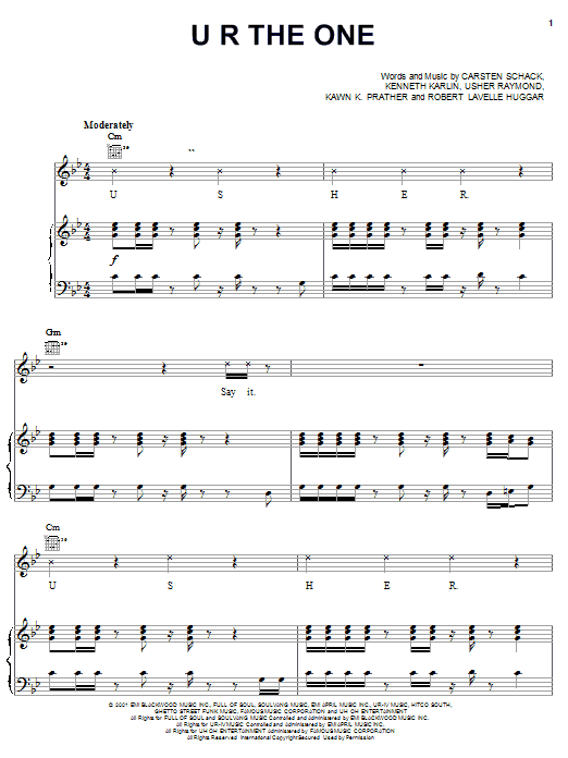 Preview Usher U R The One R & B sheet music, notes and chords for Piano, Vocal & Guitar (Right-Hand Melody), SKU: 20317 sheet music, piano notes, chords, guitar tabs, score, transpose, transcribe, how to play, guide, download, learn, tutorial, progression, song, artist, awards, billboard, mtv, vh1, tour, single, album, release