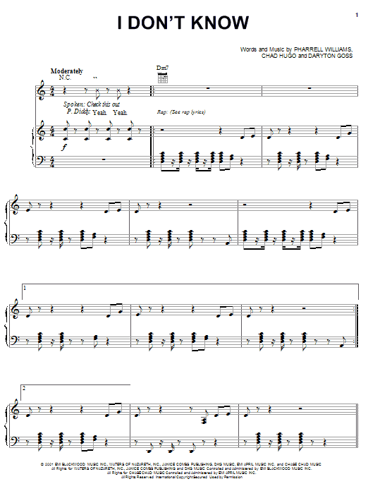 Preview Usher I Don't Know R & B sheet music, notes and chords for Piano, Vocal & Guitar (Right-Hand Melody), SKU: 20321 sheet music, piano notes, chords, guitar tabs, score, transpose, transcribe, how to play, guide, download, learn, tutorial, progression, song, artist, awards, billboard, mtv, vh1, tour, single, album, release