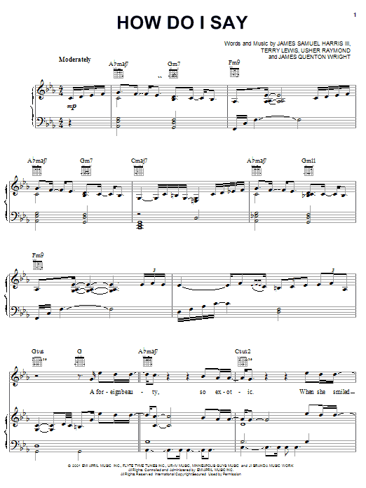 Preview Usher How Do I Say R & B sheet music, notes and chords for Piano, Vocal & Guitar (Right-Hand Melody), SKU: 20325 sheet music, piano notes, chords, guitar tabs, score, transpose, transcribe, how to play, guide, download, learn, tutorial, progression, song, artist, awards, billboard, mtv, vh1, tour, single, album, release