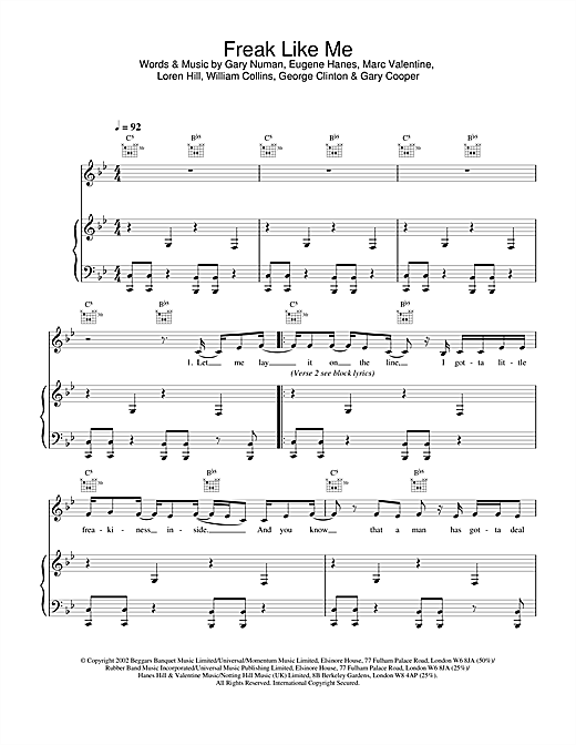 Preview Sugababes Freak Like Me R & B sheet music, notes and chords for Piano, Vocal & Guitar, SKU: 20339 sheet music, piano notes, chords, guitar tabs, score, transpose, transcribe, how to play, guide, download, learn, tutorial, progression, song, artist, awards, billboard, mtv, vh1, tour, single, album, release