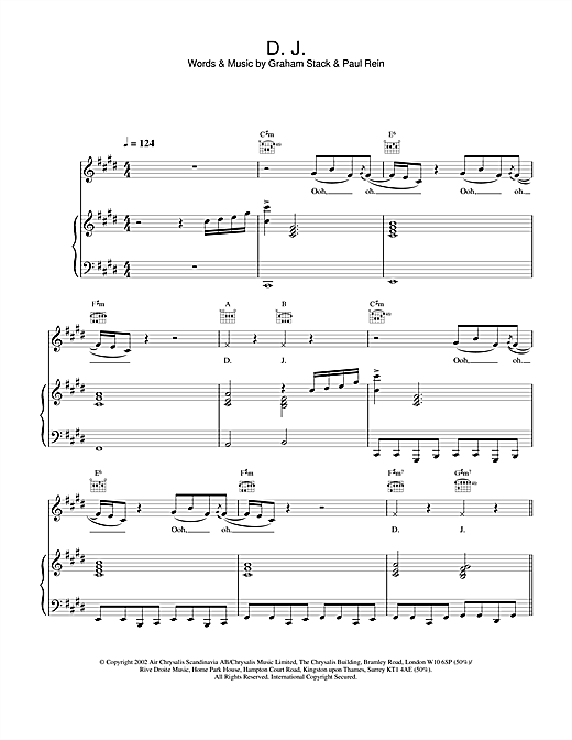 Preview H & Claire D.J. Pop sheet music, notes and chords for Piano, Vocal & Guitar, SKU: 20341 sheet music, piano notes, chords, guitar tabs, score, transpose, transcribe, how to play, guide, download, learn, tutorial, progression, song, artist, awards, billboard, mtv, vh1, tour, single, album, release