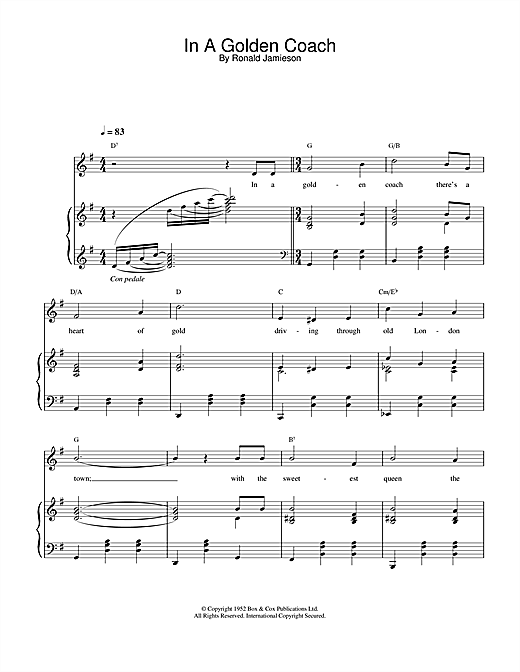 Preview Ronald Jamieson In A Golden Coach Folk sheet music, notes and chords for Piano, Vocal & Guitar (Right-Hand Melody), SKU: 20349 sheet music, piano notes, chords, guitar tabs, score, transpose, transcribe, how to play, guide, download, learn, tutorial, progression, song, artist, awards, billboard, mtv, vh1, tour, single, album, release