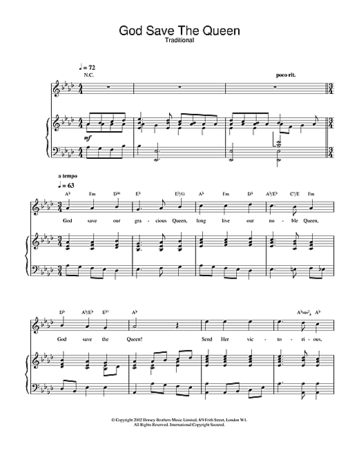 Preview Traditional God Save The Queen (UK National Anthem) Hymn sheet music, notes and chords for Piano, Vocal & Guitar (Right-Hand Melody), SKU: 20352 sheet music, piano notes, chords, guitar tabs, score, transpose, transcribe, how to play, guide, download, learn, tutorial, progression, song, artist, awards, billboard, mtv, vh1, tour, single, album, release