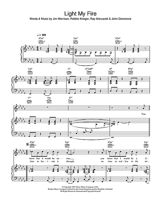 Preview Will Young Light My Fire Pop sheet music, notes and chords for Piano, Vocal & Guitar, SKU: 20368 sheet music, piano notes, chords, guitar tabs, score, transpose, transcribe, how to play, guide, download, learn, tutorial, progression, song, artist, awards, billboard, mtv, vh1, tour, single, album, release