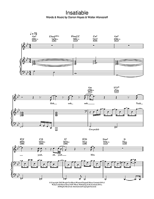 Preview Darren Hayes Insatiable Pop sheet music, notes and chords for Piano, Vocal & Guitar, SKU: 20435 sheet music, piano notes, chords, guitar tabs, score, transpose, transcribe, how to play, guide, download, learn, tutorial, progression, song, artist, awards, billboard, mtv, vh1, tour, single, album, release