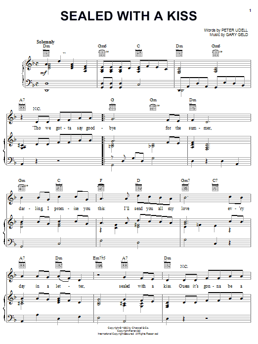 Preview Brian Hyland Sealed With A Kiss Pop sheet music, notes and chords for Piano, Vocal & Guitar (Right-Hand Melody), SKU: 20444 sheet music, piano notes, chords, guitar tabs, score, transpose, transcribe, how to play, guide, download, learn, tutorial, progression, song, artist, awards, billboard, mtv, vh1, tour, single, album, release