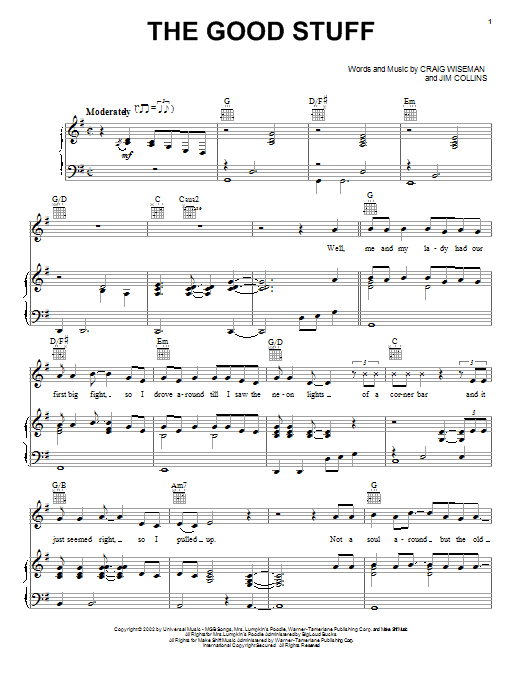 Preview Kenny Chesney The Good Stuff Pop sheet music, notes and chords for Piano, Vocal & Guitar (Right-Hand Melody), SKU: 20457 sheet music, piano notes, chords, guitar tabs, score, transpose, transcribe, how to play, guide, download, learn, tutorial, progression, song, artist, awards, billboard, mtv, vh1, tour, single, album, release