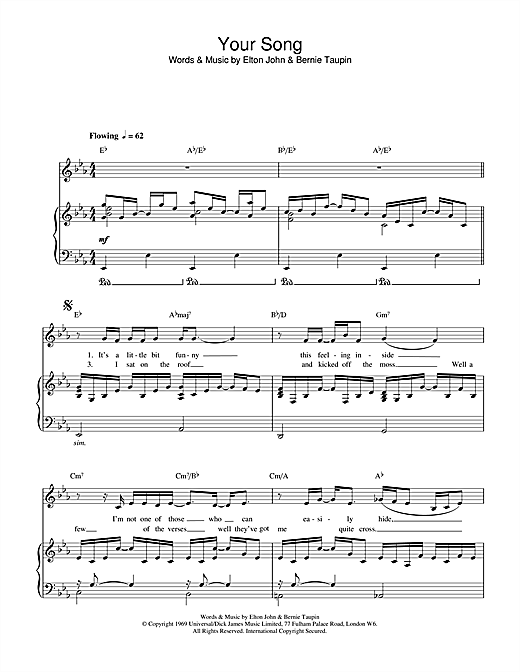 Preview Elton John Your Song Pop sheet music, notes and chords for Piano, Vocal & Guitar, SKU: 20481 sheet music, piano notes, chords, guitar tabs, score, transpose, transcribe, how to play, guide, download, learn, tutorial, progression, song, artist, awards, billboard, mtv, vh1, tour, single, album, release