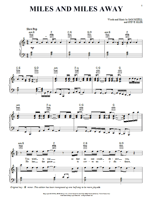 Preview David Phelps Miles And Miles Away Pop sheet music, notes and chords for Piano, Vocal & Guitar (Right-Hand Melody), SKU: 20488 sheet music, piano notes, chords, guitar tabs, score, transpose, transcribe, how to play, guide, download, learn, tutorial, progression, song, artist, awards, billboard, mtv, vh1, tour, single, album, release