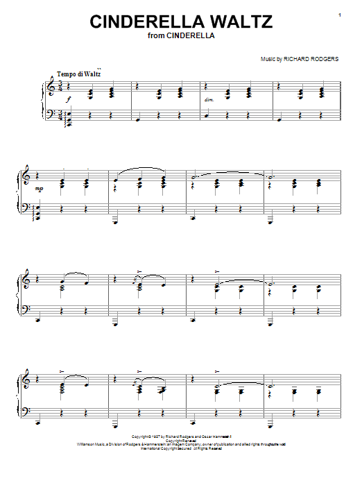 Preview Rodgers & Hammerstein Cinderella Waltz Film and TV sheet music, notes and chords for Piano, Vocal & Guitar (Right-Hand Melody), SKU: 20509 sheet music, piano notes, chords, guitar tabs, score, transpose, transcribe, how to play, guide, download, learn, tutorial, progression, song, artist, awards, billboard, mtv, vh1, tour, single, album, release