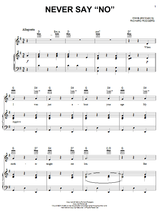 Preview Rodgers & Hammerstein Never Say sheet music, piano notes, chords, guitar tabs, score, transpose, transcribe, how to play, guide, download, learn, tutorial, progression, song, artist, awards, billboard, mtv, vh1, tour, single, album, release