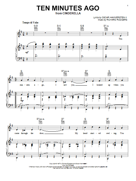 Preview Rodgers & Hammerstein Ten Minutes Ago Children sheet music, notes and chords for Piano, Vocal & Guitar (Right-Hand Melody), SKU: 20573 sheet music, piano notes, chords, guitar tabs, score, transpose, transcribe, how to play, guide, download, learn, tutorial, progression, song, artist, awards, billboard, mtv, vh1, tour, single, album, release
